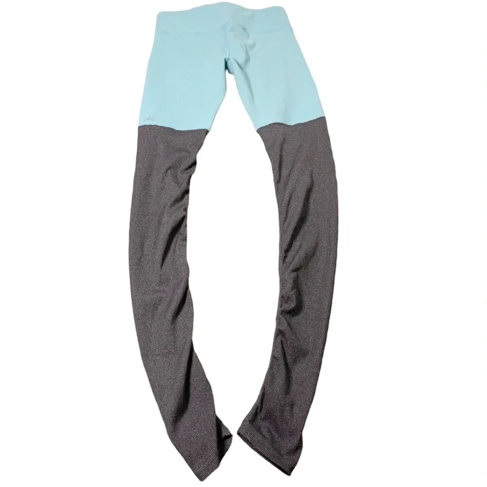 ALO Yoga Goddess Ribbed Leggings Turquoise and Gray Size M Women